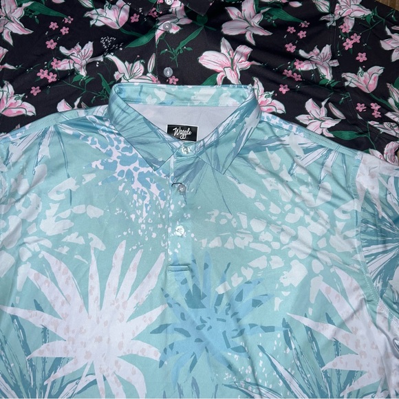 Waggle Golf Floral Print Men's Polo Shirts XXL Black and Light Blue - Picture 2 of 6